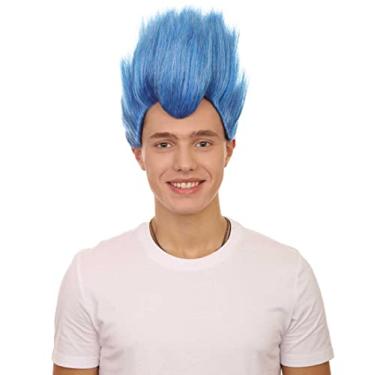 Imagem de HPO Peruca de Deus da Morte mítica animada masculina adulto de 30,5 cm | Espigões de chama falsos azuis | Peruca premium de Halloween