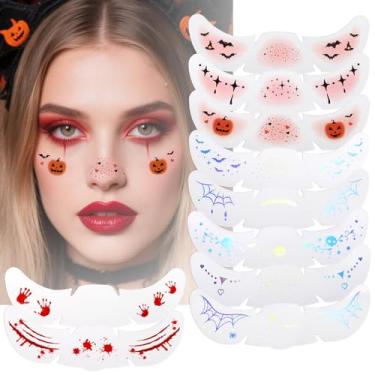 Imagem de Boko 10 peças de sardas, adesivos holográficos de Halloween, tatuagens temporárias, tatuagens com glitter, adesivos de maquiagem para dia dos mortos, cicatriz de zumbi, esqueleto, morcego, sardas