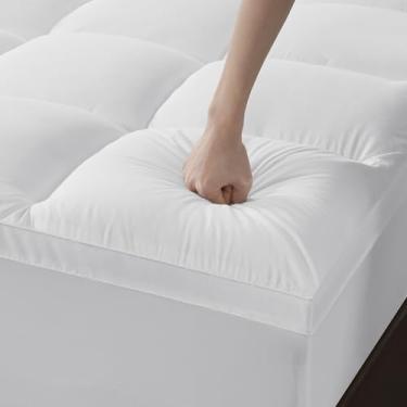 Imagem de MEROUS Topper de colchão duplo, travesseiro extragrosso, capa de colchão refrescante e de pelúcia, protetor de cama superior de algodão com bolso profundo de 20 a 53 cm (branco, solteiro)