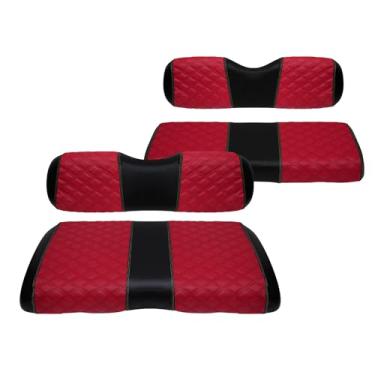 Imagem de SAMXOMAP Capas de assento dianteiras e traseiras para carrinho de golfe à prova d'água e resistente ao sol acessórios de capa de assento de vinil de grau marinho para EZGO RXV 2008+, vermelho escuro