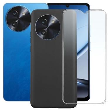 Imagem de TNKISRY Capa para capa de telefone Doogee Note 59 [6,7 polegadas], capa macia de TPU protetora preta, posição precisa do orifício, película protetora de tela temperado [pacote com 3]