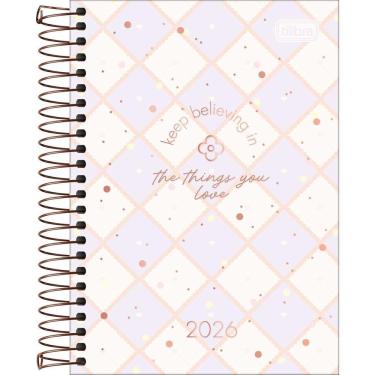 Imagem de Tilibra - Agenda Espiral Diária 12,9 x 18,7 cm Soho 2026 - Fundo Xadrez Lilás  - TILIBRA
