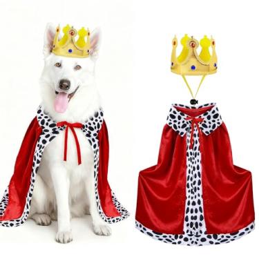 Imagem de Puluole Fantasia de cachorro King para cães grandes - Fantasia de Halloween para meninos, fantasia engraçada de Halloween, vestuário para cães e gatos (G)
