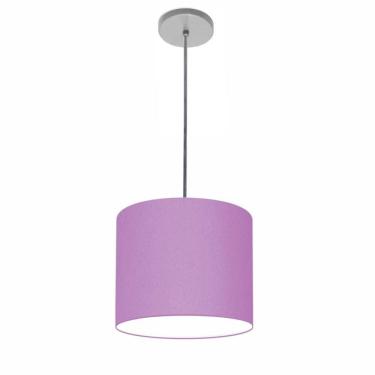 Imagem de Lustre Luminária Pendente Vivare Free Lux Pe-4105cz Cúpula Em Tecido 20x22cm Lilás Canopla Cinza E Fio Cristal