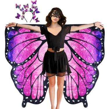 Imagem de Fantasia D.Q.Z de asas de borboleta de dupla face com faixa roxa