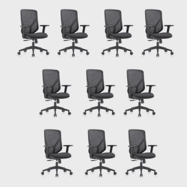 Imagem de Kit 10 Cadeiras para Escritório Giratórias Diretor com Braços Ajustáveis Alpha
