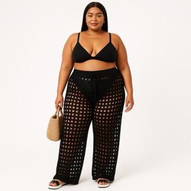 Imagem de Saida Praia Calça Plus Size Piscina Passeio Trico Modal Crochê Confort