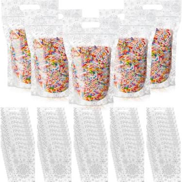 Imagem de Gersoniel 100 sacos de presente de Natal, sacos de plástico de floco de neve brancos com alças para lembrancinhas de festa de Natal, doces, pequenos suprimentos de embrulho de presente para decoração