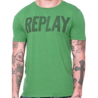 Imagem de Camiseta Replay Masculina Logo Silk Verde-Masculino