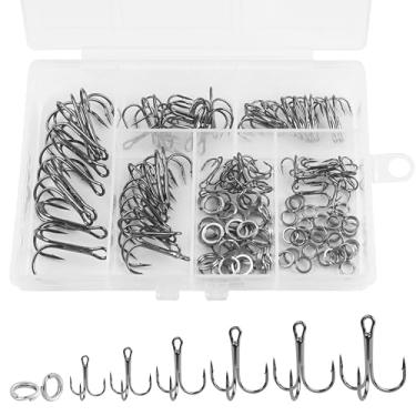 Imagem de Kit de anzóis de pesca de aço de alto carbono conjunto de anéis de anzóis de pesca agudos forte curva redonda afiada para truta, robalo, bagre, iscas de água doce e salgada, 120 peças, tamanho 2 4 6 8