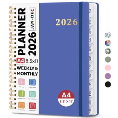 Imagem de Agenda 2026 21,6 cm x 28 cm, agenda semanal e mensal, janeiro de 2026 a dezembro de 2026, agenda espiral de capa dura com abas mensais, páginas de notas, perfeito para mulheres e homens, A4 - azul