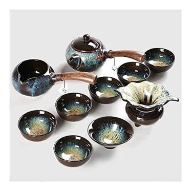 Imagem de Conjunto de chá, conjunto de chá chinês gongfu conjunto de bule de chá conjunto de chá japonês conjunto de chá Kungfu de cerâmica, jarra de creme e colheres de chá, conjunto de chá portátil de viagem