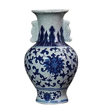 Imagem de AKALNNB Vasos de porcelana azul e branco, vaso criativo, cerâmica, vasos de porcelana azul e branco antigo, rachadura de flor, novas decorações chinesas para sala de estar, vasos de flores para casa