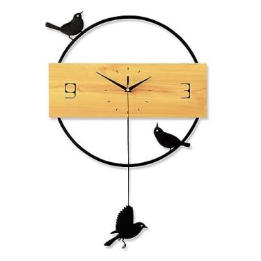 Imagem de XFNVXC Relógio de parede para quarto, moderno, pássaro, relógio de parede com pêndulo, decoração de parede de ferro forjado, silencioso, sem tique-taque, para sala de estar, quarto, relógio de parede
