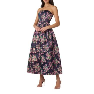 Imagem de Shoshanna Vestido feminino de jacquard floral meia-noite Dana, Rosa Multi, 38