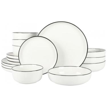 Imagem de Aparelho de Jantar com 16 Peças em Porcelana, Borda Preta, Gibson Home Oslo, Branco