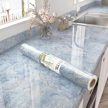 Imagem de Papel de contato de mármore azul STICKEEP para bancadas 45x800 cm