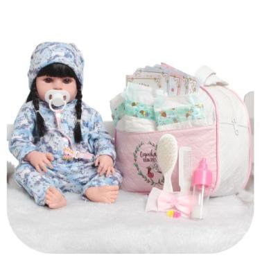 Imagem de Boneca Bebê Reborn Realista Morena Com Bolsa Roupa Unicórnio - Cegonha