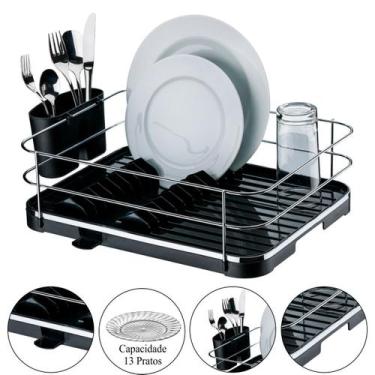 Imagem de Escorredor De Louças 11 Pratos Com Porta Talheres Removível Organizado