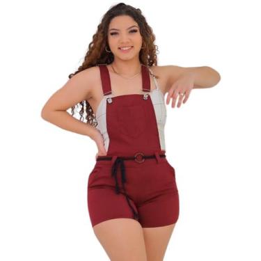 Imagem de Jardineira feminina short curto com bolsos e ziper lateral PP P M - Ma