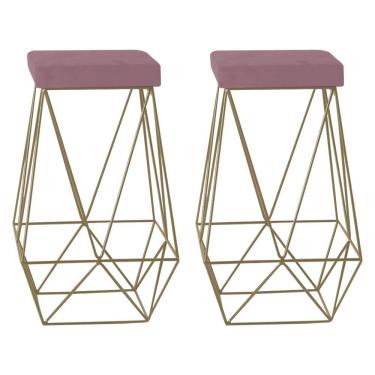 Imagem de Kit 2 Banqueta Decorativa Kathy Base Gold Veludo Rosê - Gran Belo