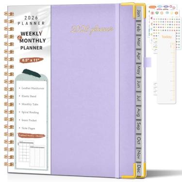 Imagem de Agenda 2026, agenda semanal e mensal de janeiro de 2026 a dezembro de 2026, 21,6 cm x 28 cm livro de compromissos horários de couro de capa dura com abas, planejadores diários em espiral para