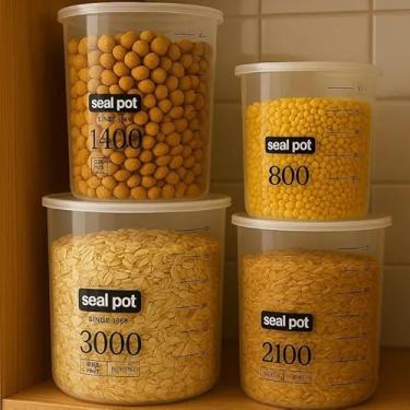 Imagem de Conjunto de Potes Herméticos Para Alimentos, 4 Peças, Capacidades 800ml a 3000ml, Plástico Transparente, Empilháveis, Com Medidor