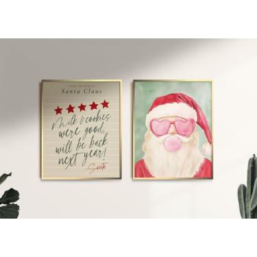 Imagem de MINI ZOZI Impressões engraçadas de arte de parede de Natal 28 x 35,5 cm, 2 peças, Papai Noel, chiclete, retrô, nota de classificação rosa, verde, decoração estética, pôsteres de Natal grandes