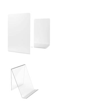 Imagem de Organizador de Estante Porta Livros -Apoio para Livros Pesados, Evita Quedas e Desorganização, Ideal para Casa e Escritório(2 Apoios Brancos+ 1 Expositor)