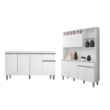 Imagem de Armário de Cozinha Alice com Balcão de Pia Tatiane 120m Sem Tampo Branco - AJL