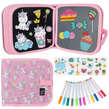 Imagem de Libro para garabatos borrable Qrytoi Unicornio para niños con 12 plumo