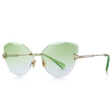 Imagem de Óculos de sol femininos modernos com armação sem aro, Armação dourada/lente gradiente verde, Lens Width: 60 Millimeters