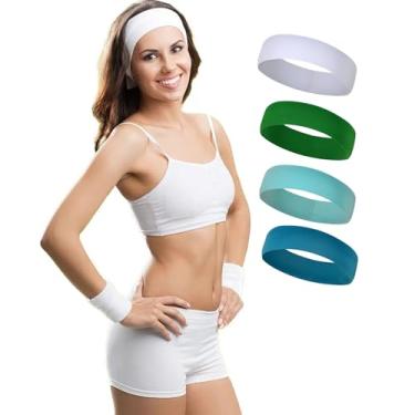 Imagem de Bandanas para mulheres e homens, antiderrapantes, elásticas para treino, ioga, corrida, faixas de cabeça para cabelo feminino, 4 peças