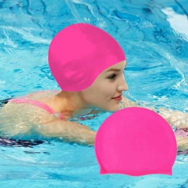 Imagem de Touca de natação elástica para cabelos longos e curtos, chapéu de natação impermeável durável e antiderrapante (rosa vermelha)