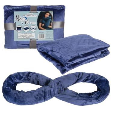 Imagem de NAPRO Cobertor de viagem 3 em 1 – cobertor conversível 127 × 203 cm, travesseiro de 30 × 40 cm, travesseiro de pescoço infinito de 203 cm – leve, pelúcia – azul marinho