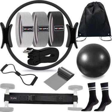 Imagem de Yoyoapple Conjunto de exercícios de anel de Pilates 11 peças com cinto de impulso de quadril (preto)