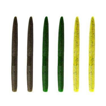 Imagem de Iscas de plástico macio 14 cm Senkos para pesca em água doce Wacky Rig verde abóbora verde e amarelo fluorescente (colher branca flash) senko 6PK