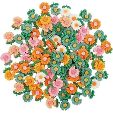 Imagem de 100 peças de pingentes de geleca de margarida de flor de resina, berloques de flores planas 6 cores margarida floral cabochão resina para artesanato fazer joias, enfeites de scrapbook, acessórios de