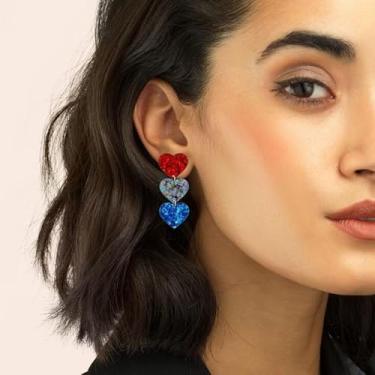 Imagem de Brincos patrióticos femininos de 4 de julho, vermelho, branco, azul, bandeira americana, brincos de acrílico para o Dia da Idependência dos EUA, Extra Large, Acrílico, Sem pedra preciosa