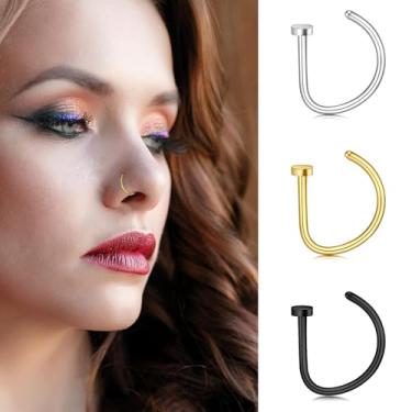 Imagem de Piercing de nariz falso moderno em forma de D punk sem piercing clipe de nariz 20G aço inoxidável fino piercing de nariz aro falso septo lábio tragus cartilagem brincos joias para mulheres e homens