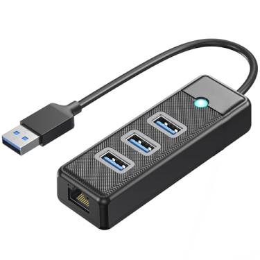 Imagem de Hub USB divisor USB de 4 portas com porta Ethernet RJ45, adaptador expansor USB 3.0 multiportas com cabo de 0,5 m para laptop tipo A, pen drive, console, teclado, mouse, HDD