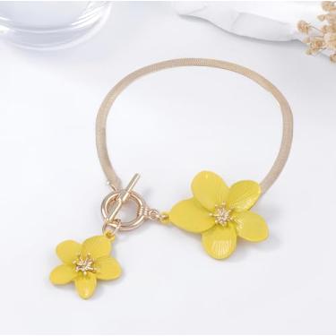 Imagem de Tornozeleira dourada boho flor amarela tornozeleira feminina verão moda praia hipoalergênico corrente de pé ouro flor dupla fecho de botão pulseira havaiana praia ornamento de pé presente para filha