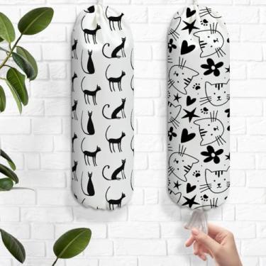 Imagem de 2 peças de suporte de saco de plástico de gato fofo de desenho animado para sacolas de compras, suporte de parede reutilizável, suporte organizador para armário de cozinha, despensa, presentes para