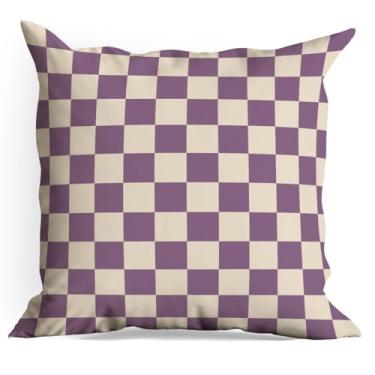 Imagem de Capas de almofada quadriculadas roxas, pacote com 18 x 18, capas de almofada quadriculadas para sala de estar, casa de fazenda, quarto, sofá-cama, decoração de assento de carro, almofada estética