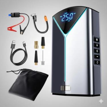 Imagem de Carregador de Bateria Portátil com Compressor de Ar 150PSI para Emergências Veiculares – Ideal para Carros, Motos e Viagens