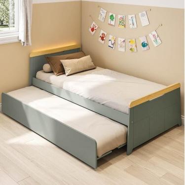 Imagem de Bicama com Led na Cabeceira Petit Casatema Madeiraoriginals Verde/Mel