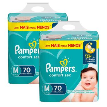 Imagem de Kit 2 Fralda Pampers Confort Sec Tamanho M 70 Unidades Descartáveis