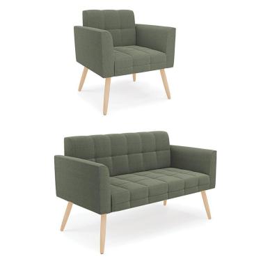 Imagem de Namoradeira E Poltrona Pé Palito Natural Elisa Bouclê D03 - D?rossi Cor Verde Pistache