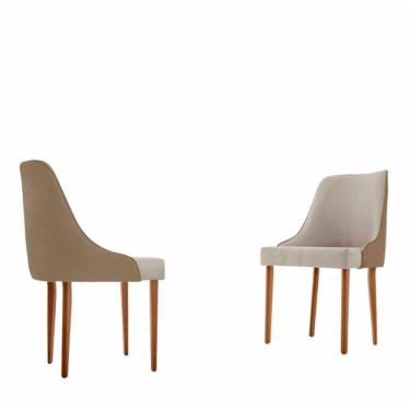 Imagem de Conjunto Com 2 Cadeiras Esmeralda Em Madeira Maciça Moderna Linho Off/ferrara