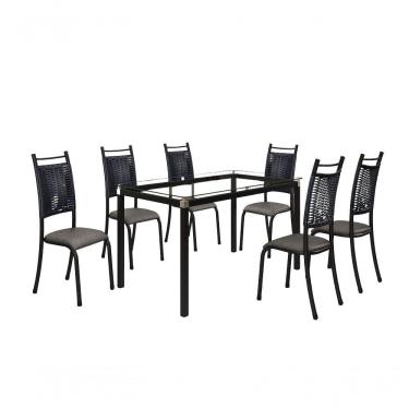 Imagem de Conjunto Chicago 06 Cadeiras Com Base Tocantins Bm Tubulares Vidro Incolor-ratan Preto-courino 124